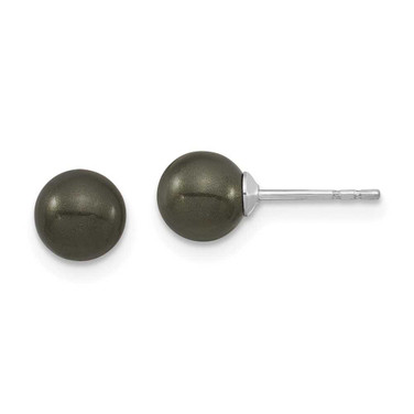 Image of Majestic Sterling Silver Rhodium-plated 6-7mm Black Simulated Pearl Stud Earrings