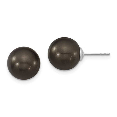 Image of 10-11mm Majestik Sterling Silver Rhodium-plated 10-11mm Black Simulated Pearl Stud Earrings