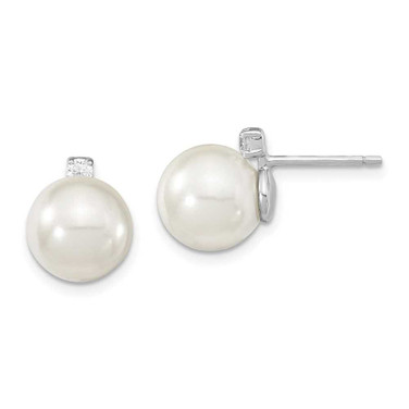 Image of 8-9mm Majestik Sterling Silver Rhodium-plated 8-9mm White Simulated Pearl and CZ Post Earrings