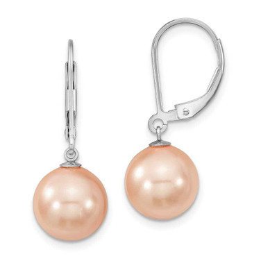 Image of 10-11mm Majestik Sterling Silver Rhodium-plated 10-11mm Pink Simulated Pearl Leverback Dangle Earrings