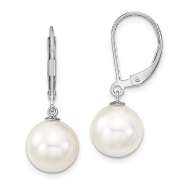 Image of 10-11mm Majestik Sterling Silver Rhodium-plated 10-11mm White Simulated Pearl Leverback Dangle Earrings