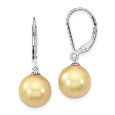 Image of 10-11mm Majestik Sterling Silver Rhodium-plated 10-11mm Yellow Simulated Pearl Leverback Dangle Earrings