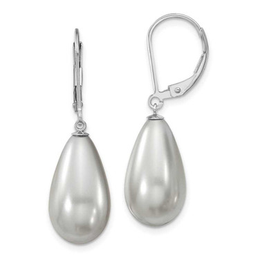 Image of 18mm Majestik Sterling Silver Rhodium-plated 10x18mm Teardrop Grey Simulated Pearl Leverback Dangle Earrings