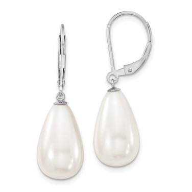 Image of 18mm Majestik Sterling Silver Rhodium-plated 10x18mm Teardrop White Simulated Pearl Leverback Dangle Earrings