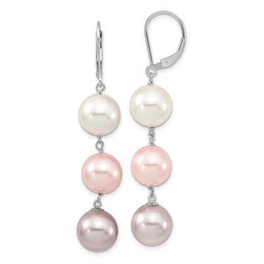 Image of Majestic Sterling Silver Rhodium-plated 10-11mm White Pink and Purple Simulated Pearl Leverback Dangle Earrings