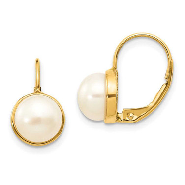 Image of 15mm 14K Yellow Gold 6-7mm White Button Freshwater Cultured Pearl Leverback Earrings XF265E