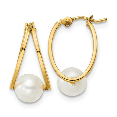 Image of 17.25mm 14K Yellow Gold Polished Freshwater Cultured Pearl Hoop Earrings