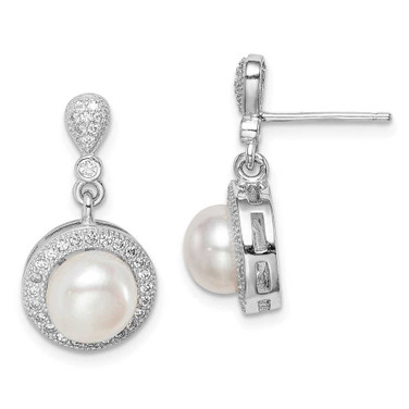 Image of 20mm Sterling Silver Rhodium-plated 8mm Simulated Pearl CZ Post Earrings
