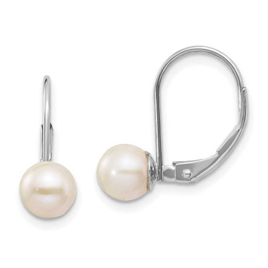 Image of 18mm 14k White Gold 6-7mm Round Freshwater Cultured Pearl Leverback Earrings