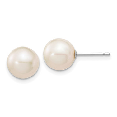 8-9mm 14k White Gold 8-9mm White Round Freshwater Cultured Pearl Stud Post Earrings