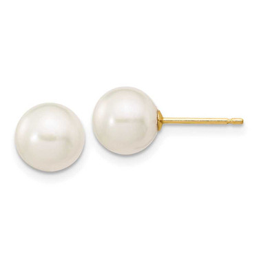 Image of 10k Yellow Gold 7-8mm White Round Freshwater Cultured Pearl Stud Post Earrings