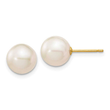Image of 10k Yellow Gold 8-9mm White Round Freshwater Cultured Pearl Stud Post Earrings
