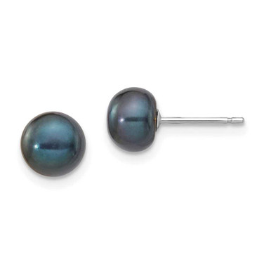 Image of 6-7mm 14k White Gold 6-7mm Black Button Freshwater Cultured Pearl Stud Post Earrings