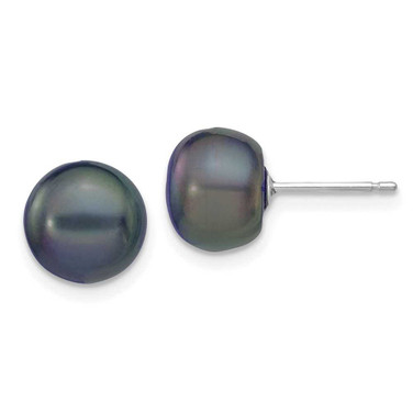 Image of 8-9mm 14k White Gold 8-9mm Black Button Freshwater Cultured Pearl Stud Post Earrings