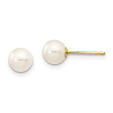 Image of 5-6mm 14K Yellow Gold 5-6mm White Round Freshwater Cultured Pearl Stud Post Earrings