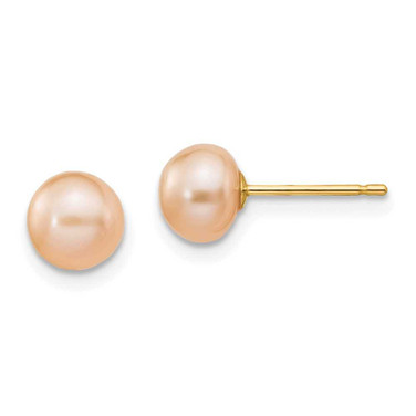 Image of 6-7mm 14K Yellow Gold 6-7mm Pink Button Freshwater Cultured Pearl Stud Post Earrings