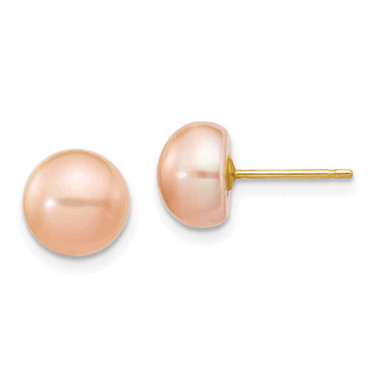 Image of 7-8mm 14K Yellow Gold 7-8mm Pink Button Freshwater Cultured Pearl Stud Post Earrings