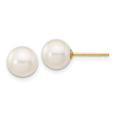 Image of 7-8mm 14K Yellow Gold 7-8mm White Round Freshwater Cultured Pearl Stud Post Earrings