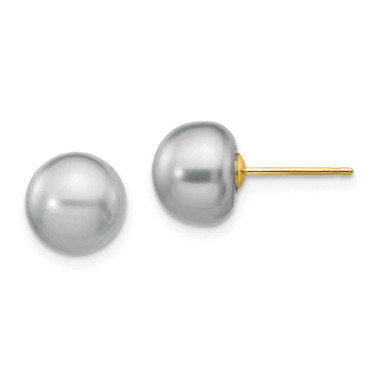 Image of 8-9mm 14K Yellow Gold 8-9mm Grey Button Freshwater Cultured Pearl Stud Post Earrings