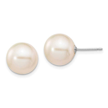 Image of 10k White Gold 10-11mm White Round Freshwater Cultured Pearl Stud Post Earrings
