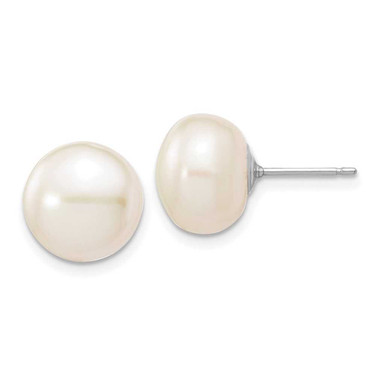 Image of 10-11mm 14k White Gold 10-11mmWhite Button Freshwater Cultured Pearl Stud Post Earrings