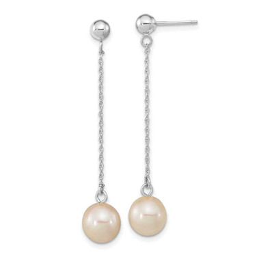 Image of 46mm 14k White Gold 7-8mm White Round Freshwater Cultured Pearl Dangle Post Earrings