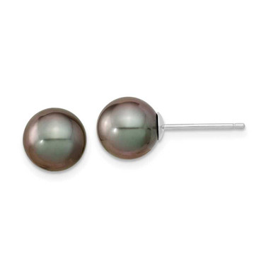 Image of 8-9mm 14k White Gold 8-9mm Black Round Saltwater Cultured Tahitian Pearl Post Earrings