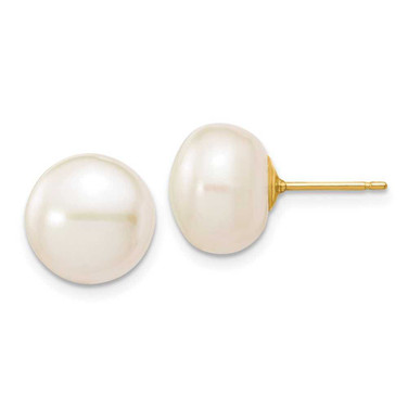 Image of 10k Yellow Gold 10-11mm White Button Freshwater Cultured Pearl Stud Post Earrings