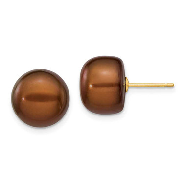 Image of 11-12mm 14K Yellow Gold 11-12mm Coffee Button Freshwater Cultured Pearl Stud Post Earrings Image of 11-12mm 14K Yellow Gold 11-12mm Coffee Button Freshwater Cultured Pearl Stud Post Earrings