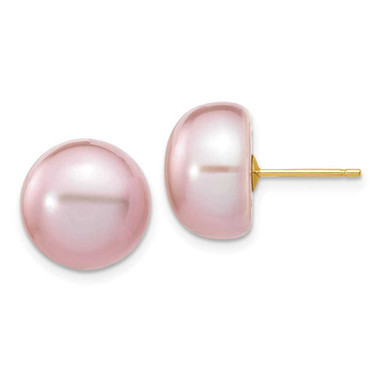 Image of 11-12mm 14K Yellow Gold 11-12mm Purple Button Freshwater Cultured Pearl Stud Post Earrings Image of 11-12mm 14K Yellow Gold 11-12mm Purple Button Freshwater Cultured Pearl Stud Post Earrings