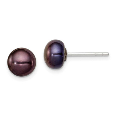 Image of 5-6mm Sterling Silver Polished 5-6mm Black Freshwater Cultured Pearl Button Post Earrings