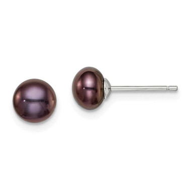 Image of 6-7mm Sterling Silver Rhodium-plated 6-7mm Freshwater Cultured Button Pearl Black Earrings