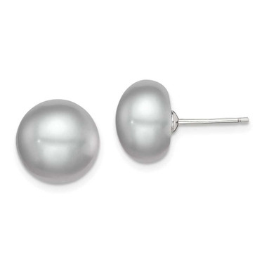 Image of 11-12mm Sterling Silver Rhodium-plated 11-12mm Grey Freshwater Cultured Button Pearl Earrings