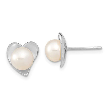 Image of 10.84mm Sterling Silver Rhodium-plated 7-8mm White Button Freshwater Cultured Pearl Post Earrings