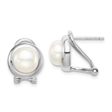 Image of 11.5mm Sterling Silver Rhodium-plated 8-9mm Button Freshwater Cultured Pearl Omega Clip Earrings