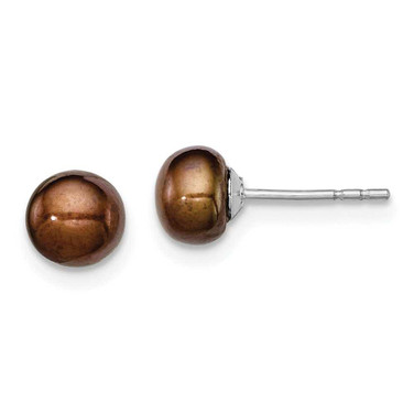 Image of 5-6mm Sterling Silver Rhodium-plated 5-6mm Brown Freshwater Cultured Button Pearl Stud Earrings