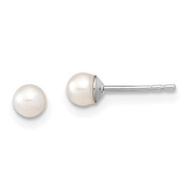 Image of 3-4mm Sterling Silver Rhodium-plated 3-4mm White Round Freshwater Cultured Pearl Post Stud Earrings