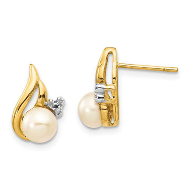 Image of 10mm 14K Yellow Gold and Rhodium 5-6mm Button Freshwater Cultured Pearl .02ctw Diamond Post Earrings