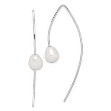 Image of 54.25mm Sterling Silver Rhodium-plated Polished White 8-9mm Freshwater Cultured Pearl Threader Earrings