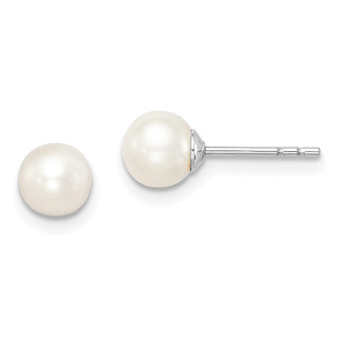Image of 5.46mm Sterling Silver Madi K Rhodium-plated 5-6mm White Round Freshwater Cultured Pearl Childrens Stud Earrings
