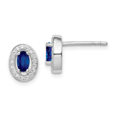 Image of 9mm Sterling Silver Rhodium-plated Blue and White CZ Oval Stud Earrings QE12561 Image of 9mm Sterling Silver Rhodium-plated Blue and White CZ Oval Stud Earrings QE12561