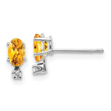 Image of 7mm 14K White Gold Diamond and Citrine Birthstone Earrings