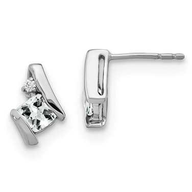 Image of 10mm 14K White Gold Cushion White Topaz and Diamond Earrings