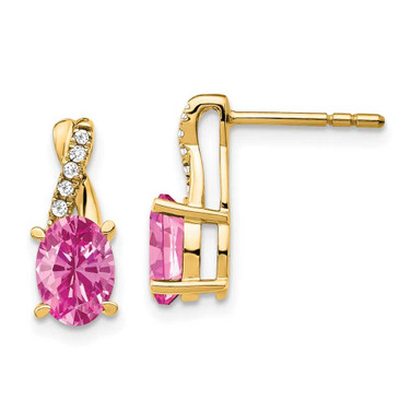 Image of 13.6mm 14K Yellow Gold Created Pink Sapphire and Diamond Earrings