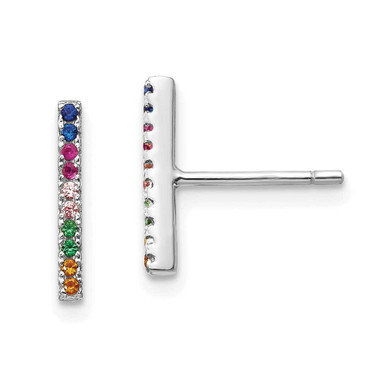 Image of 11.75mm Prizma Sterling Silver Rhodium-plated Colorful CZ Bar Post Earrings