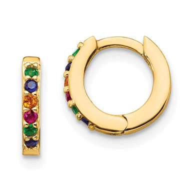 Image of 9.45mm Prizma Sterling Silver Gold-tone Colorful CZ Small Hinged Hoop Earrings