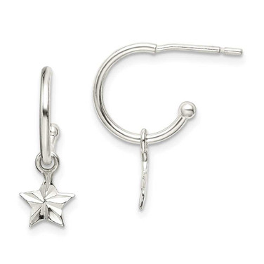 Image of 19.5mm Sterling Silver Star Dangle Hoop Earrings QE14512