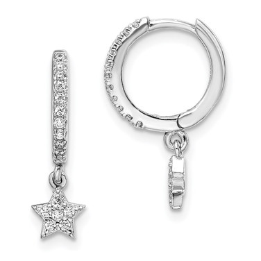 19.2mm Sterling Silver Rhodium-Plated CZ Hoops with Star Dangle Earrings