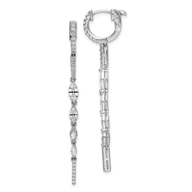 58.6mm Sterling Shimmer Sterling Silver Rhodium-plated 46 Stone CZ Fancy Dangle Hinged Earrings