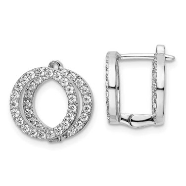 Image of 14.5mm Sterling Shimmer Sterling Silver Rhodium-plated 78 Stone CZ Front and Back Hinged Earrings